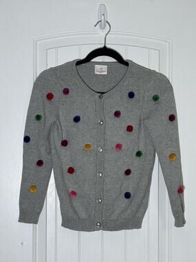 Hanna Andersson Pom Happy Cardigan Sweater Back To School Size 130 100% Cotton